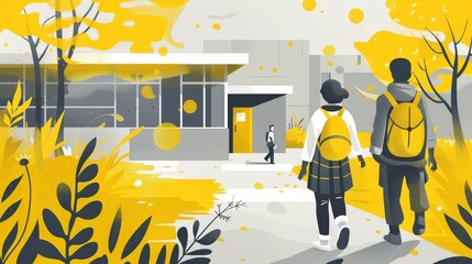 Welcome to school illustration in yellow, gray, and white - back to school design concept