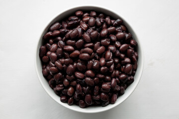 Homemade Preserved Black Beans in a Bowl, top view.