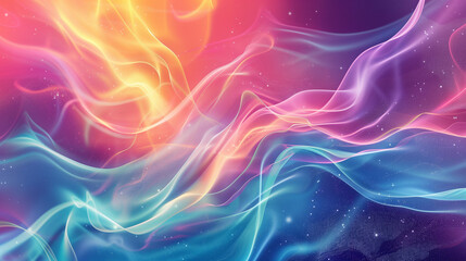 A colorful, swirling galaxy with a rainbow-colored stream of light