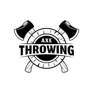 Throw axe in target logo isolated on white background.
