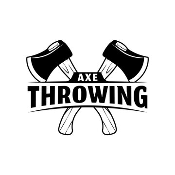 Throw axe in target logo isolated on white background.