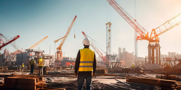 cranes lifting large construction materials. Generative AI