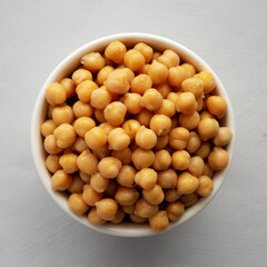 Homemade Preserved Chickpeas in a Bowl, top view.