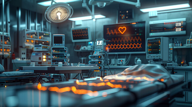 Medical equipment, Contains patient x-ray information, Physical therapy equipment, surgical equipment, a bed and lights.