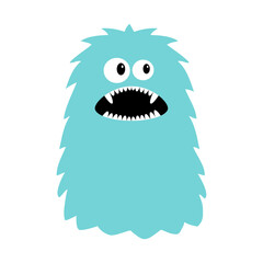 Happy Halloween. Monster fluffy. Blue silhouette icon. Eyes, fang teeth. Cute cartoon kawaii funny boo spooky baby character. Childish style. Flat design. Isolated. White background. Vector