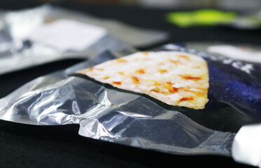 Space food packaging samples background.