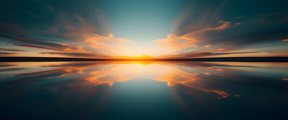 a sunset over a lake with clouds reflected in it - Powered by Adobe