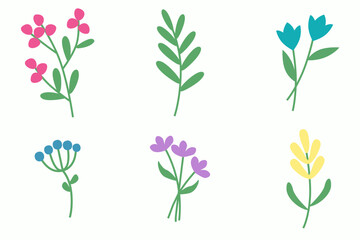 Set of Spring Flowers, Flat Icon. Plant nature, chamomile sign.