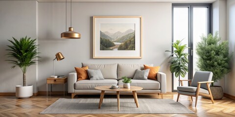 Interior of living room with sofa, armchair and coffee table - AI generated