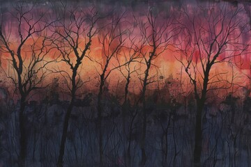 Starry Night Sky Over Silhouetted Trees