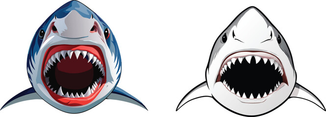 Frontal shark with open mouth colored and colored- © fiore26