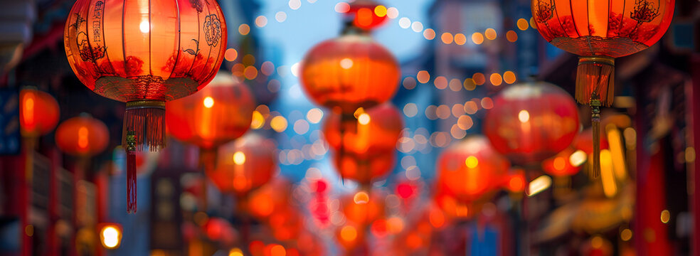 Traditional Chinese Lanterns Display, Chinese New Year Celebration in Chinatown

