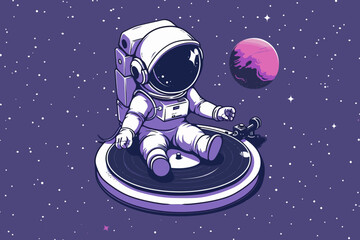 an astronaut sitting on top of a record
