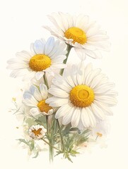 daisy, drawn by watercolor paint, bright colors, rough 2D animation, children's book illustration, isolated on white background