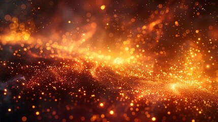 Abstract bokeh background of golden glowing particles.