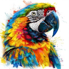 Obraz premium draft sketch of a parrot, place all features in the middle,use many colors, spray paint graffiti style, brush strokes, isolated white background