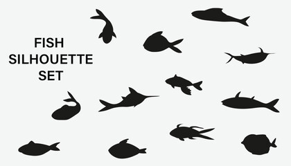 fish silhouette. set of different fish silhouettes on a white background. fish silhouette png.