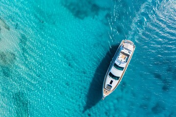 Aerial view of yacht on turquoise sea summer travel concept