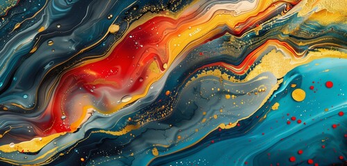 Abstract background, Abstract colourful marble background fluid art painting alcohol ink style with a mix of black, gold, red and blue colours. Beautiful swirl marble background,