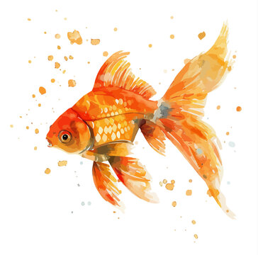 recommend clip art: Watercolor drawing of a gold fish (goldfish), isolated on a white background, Illustration painting, gold fish vector, drawing, design art, clipart image, Graphic logo