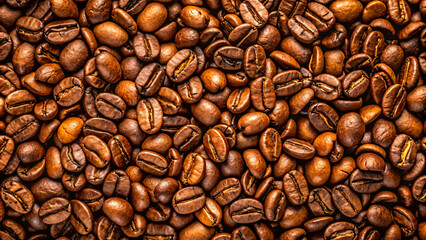 Obraz premium Close-up of roasted brown coffee beans 
