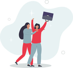 businesswomen merging together celebrating and ambitious for bright future.flat vector illustration.
