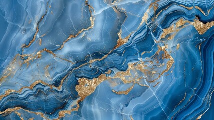 This image features an elegant abstract design imitating blue marble with gold veins, resembling natural geological patterns
