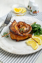 Baked mackerel fillet.