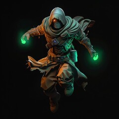 Fototapeta premium floating 3D full color illustrated image of D&D style character isolated against a black background