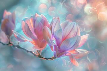 Closeup of lovely, magical magnolia flowers. Generative Ai