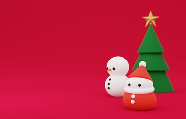 3D素材_クリスマスツリー_サンタ_雪だるま