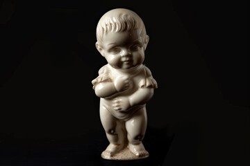 Obraz premium Antique kewpie doll figurine on black background