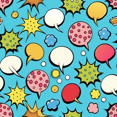 Seamless pattern of comic dots with comic book thought bubbles and speech balloons, perfect for adding a personalized message to your gift wrap, Generative AI