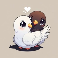 Obraz premium Two white birds are sitting next to each other with a heart in the middle