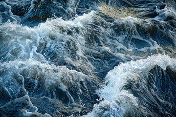 Abstract swirling water in a river, showcasing the texture and movement of the flowing currents. 