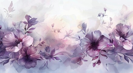 Purple Flowers Painting on White Background