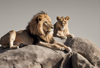 Lions sitting on a rock in the sun