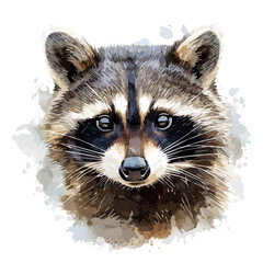 Watercolor clipart of a raccoon, isolated on a white background, raccoon vector, Illustration painting, Graphic logo, drawing design art