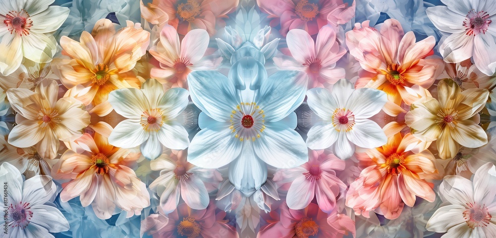 Poster abstract background arrange watercolor paintings of spring flowers in an elegant and symmetrical pat