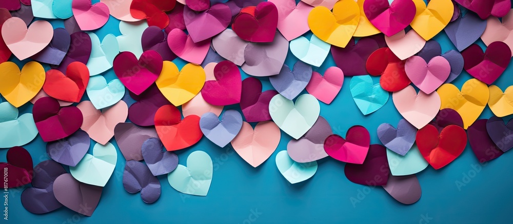Poster colorful paper hearts add a touch of beauty to the background creating an enchanting st valentine s 