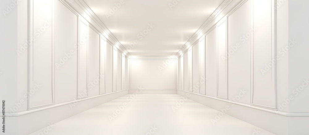 Poster a long corridor with a blank frame for paintings providing copy space image