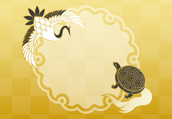 鶴と亀の背景イラスト素材 ベクター フレーム 敬老の日 寿 年賀 金背景