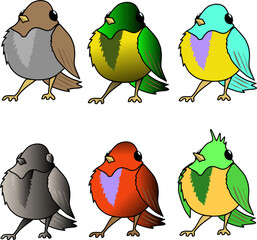  Vector illustration several overnight fluffy birds in a cartoon style.