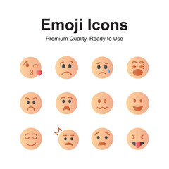 Cute emoji icons, emoticon vectors, isolated on white background