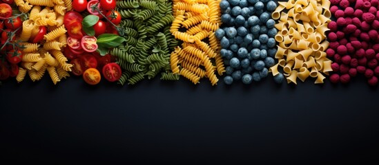A visually appealing image featuring colorful pasta with ample empty space for additional content...