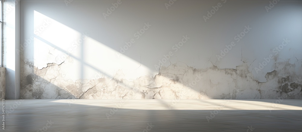 Aufkleber Daylight illuminates an empty room with cracked walls and floor creating a copy space image