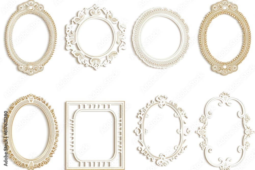 Poster a set of six ornate white frames on a white background. perfect for adding elegance to any design pr