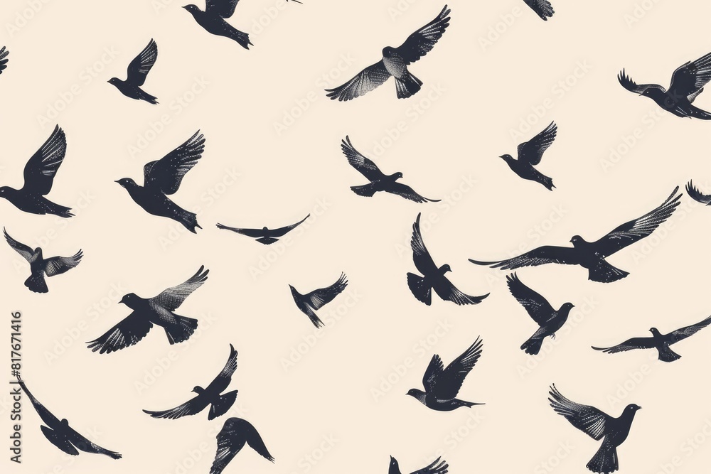 Poster a flock of birds flying in the air, suitable for various design projects
