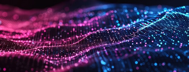 Abstract Blue and Pink Light Waves Art, Modern Dynamic Light Illustration, Neon Waves Artwork, Pink Blue Glowing Lights, Luminous Background