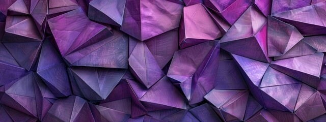 Fototapeta premium Abstract origami artwork made of folded purple paper blocks.